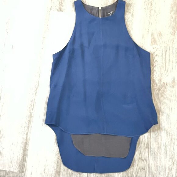 Rag & Bone Blue Sleeveless Back Zip Lined Silk Blend Hi-Low Tunic Top Size Small - Picture 2 of 6